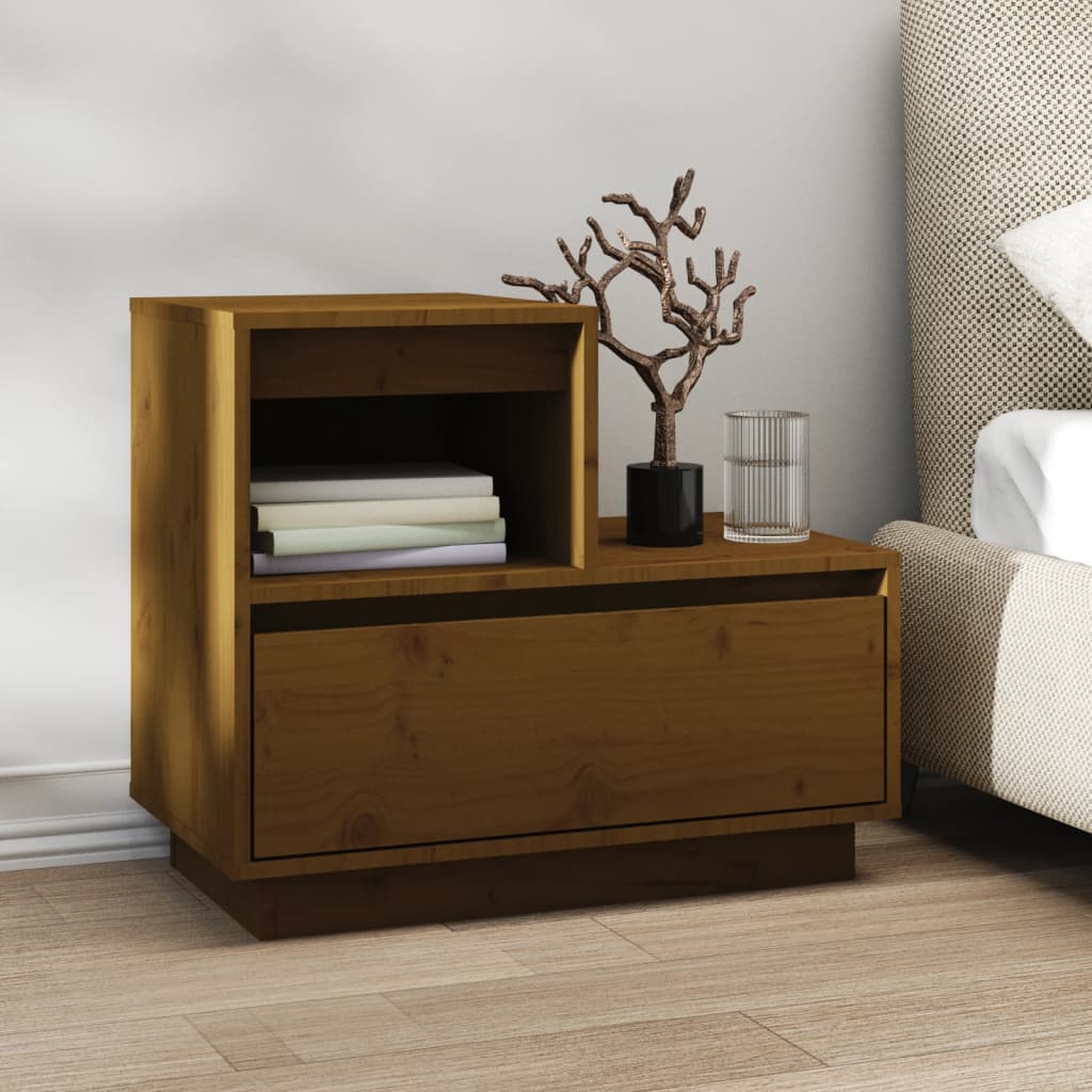 Nattbord 2 stk honningbrun 60x34x51 cm heltre furu