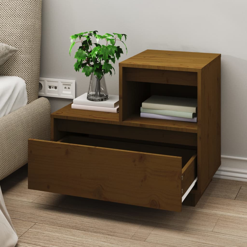 Nattbord 2 stk honningbrun 60x34x51 cm heltre furu