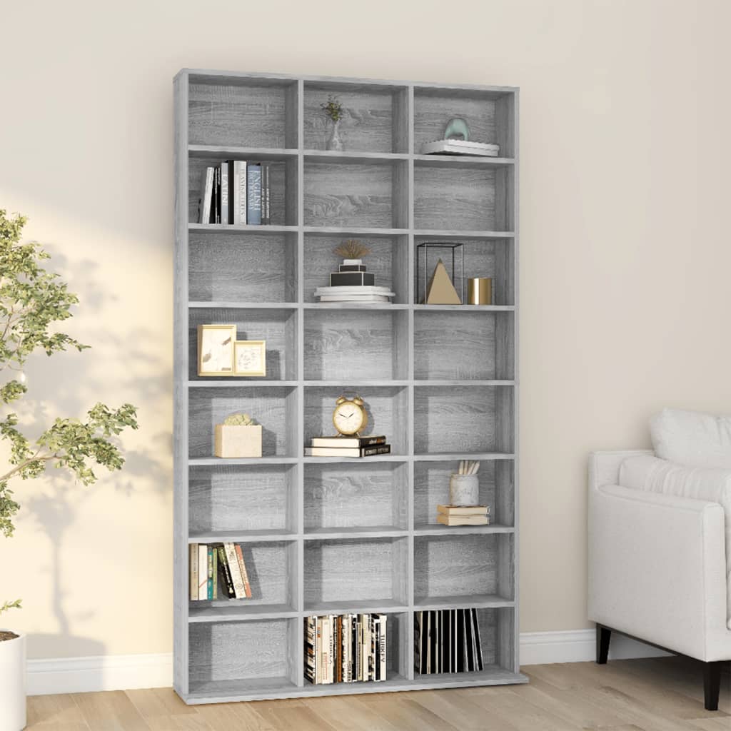 CD-skap grå sonoma 102x23x177,5 cm konstruert tre