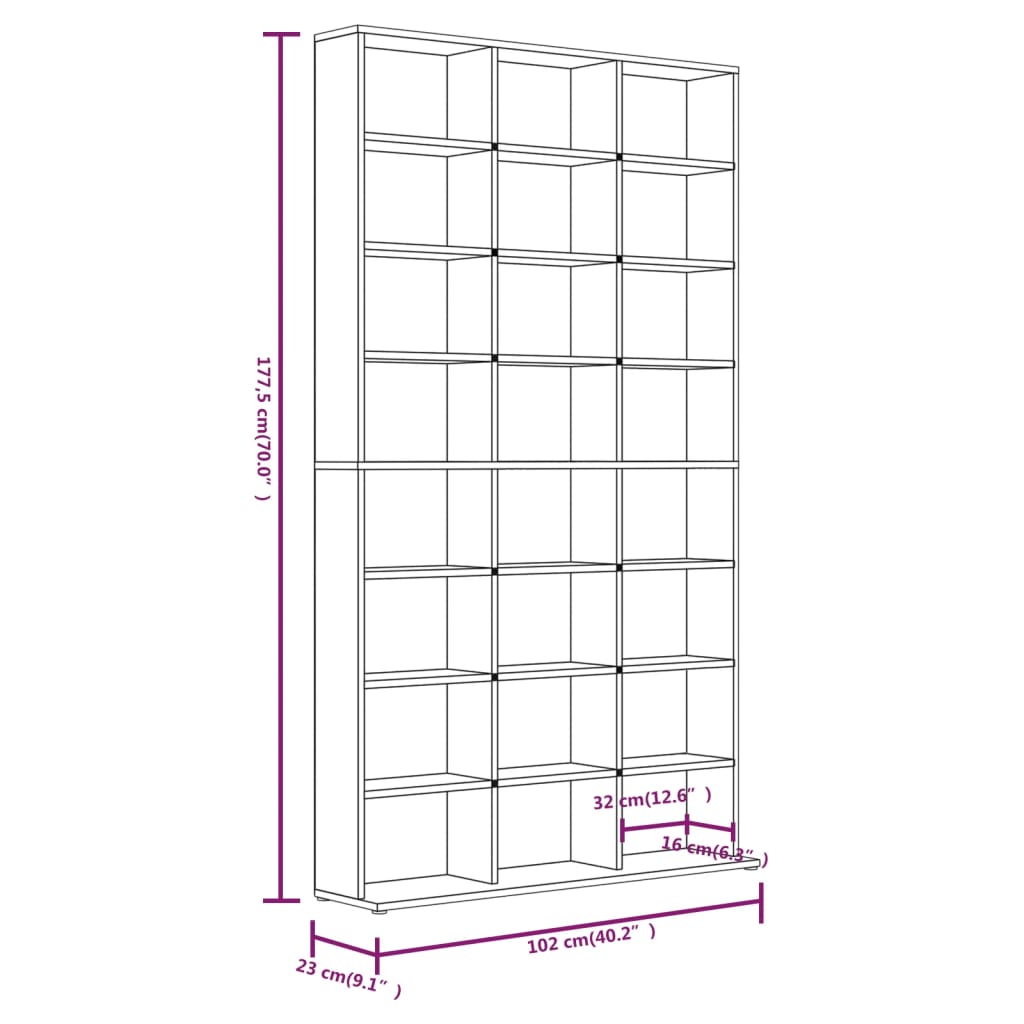 CD-skap brun eik 102x23x177,5 cm konstruert tre