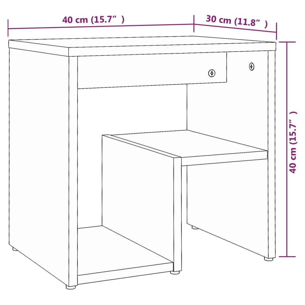 Nattbord 2 stk brun eik 40x30x40 cm konstruert tre