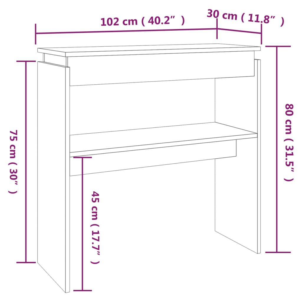 Konsollbord røkt eik 102x30x80 cm konstruert tre