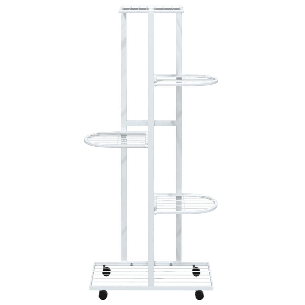 Blomsterstativ med hjul 5 etasjer 44x23x100 cm hvit jern