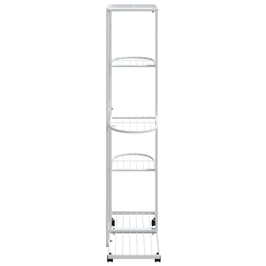 Blomsterstativ med hjul 5 etasjer 44x23x100 cm hvit jern