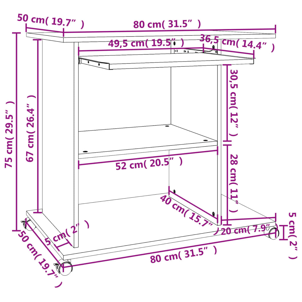 Databord røkt eik 80x50x75 cm konstruert tre