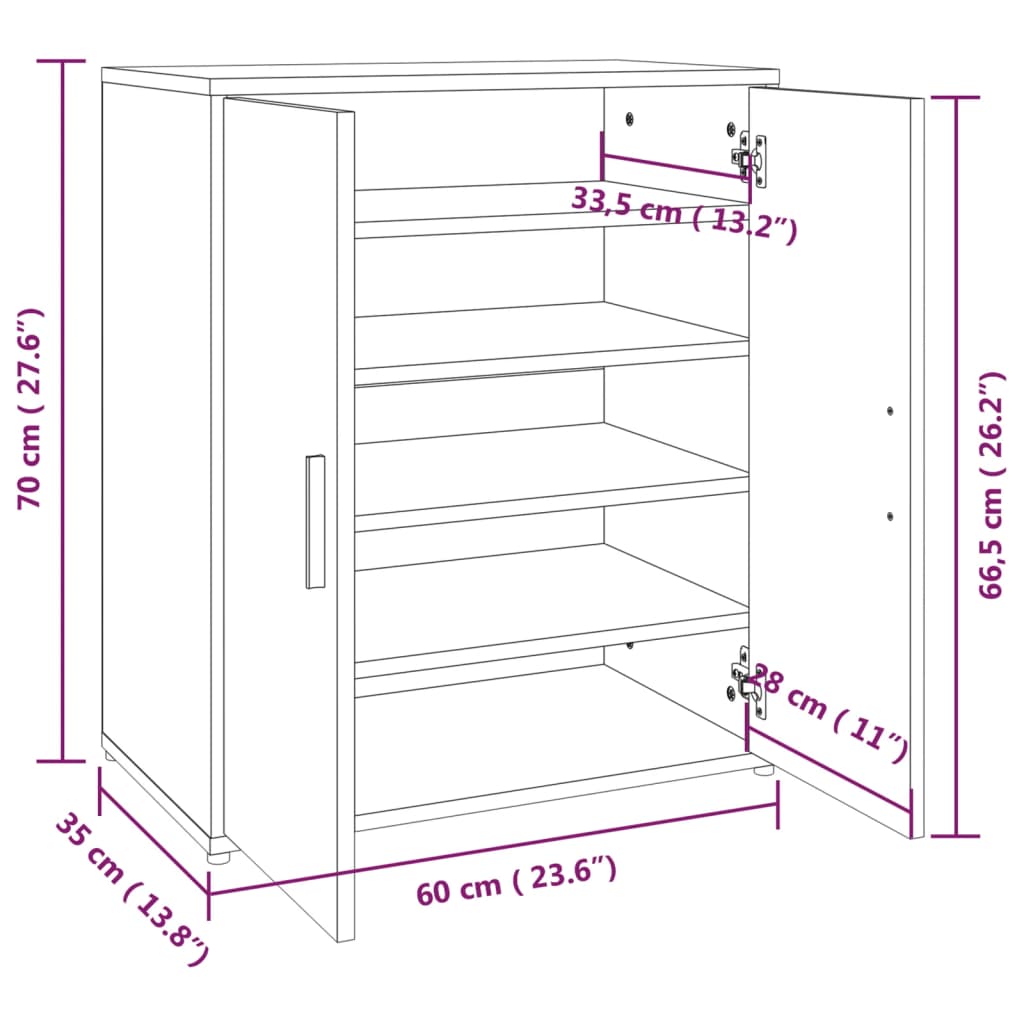 Skohylle brun eik 60x35x70 cm konstruert tre