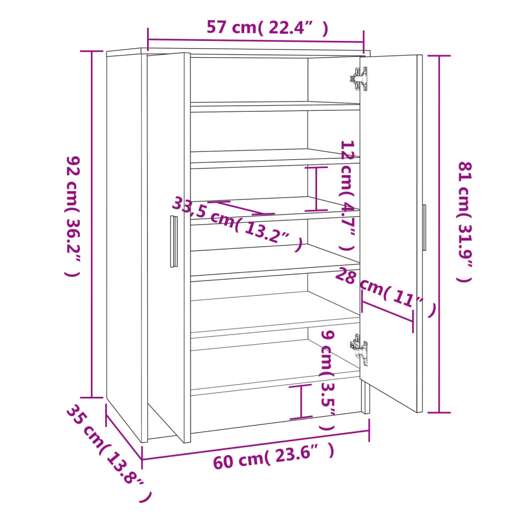 Skohylle røkt eik 60x35x92 cm konstruert tre