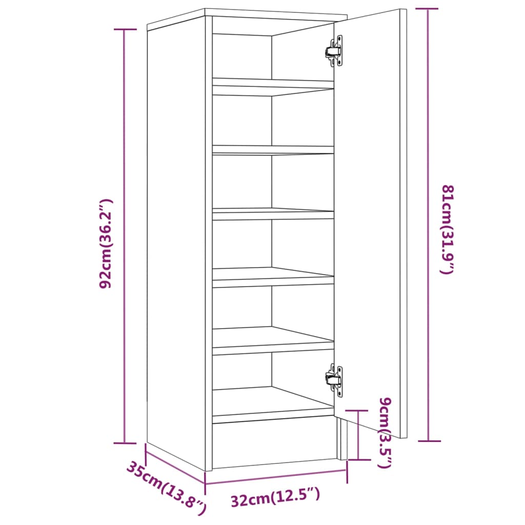 Skohylle røkt eik 32x35x92 cm konstruert tre