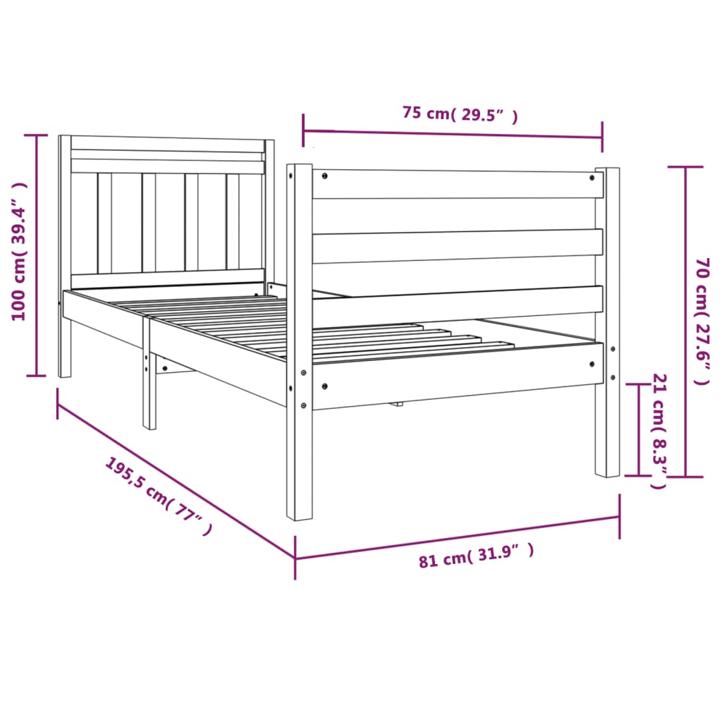 Sengeramme 75x190 cm Small Single heltre