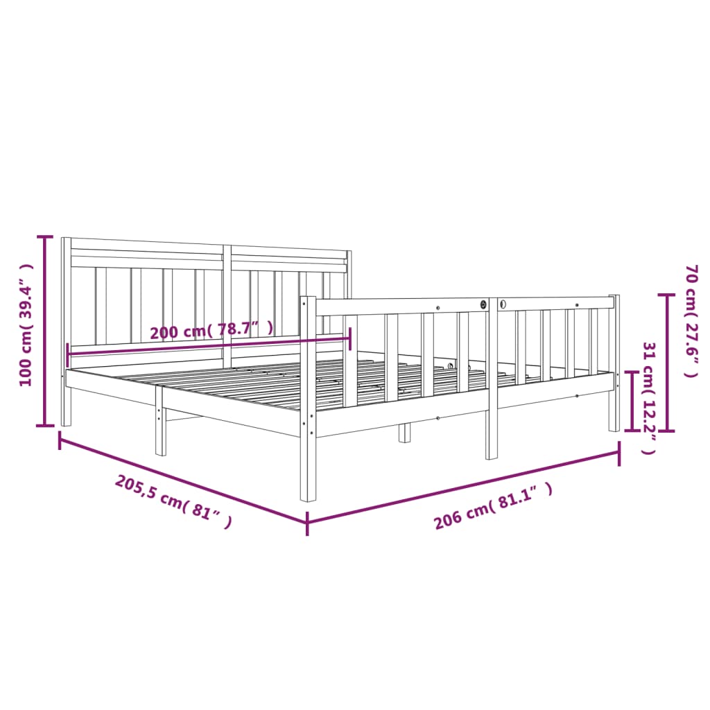 Sengeramme hvit heltre 200x200 cm