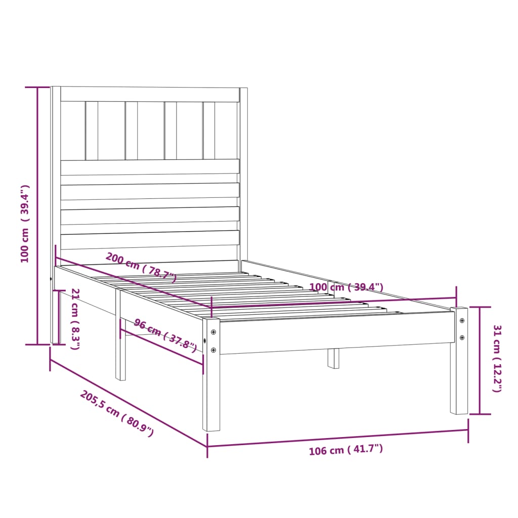 Sengeramme honningbrun heltre furu 100x200 cm