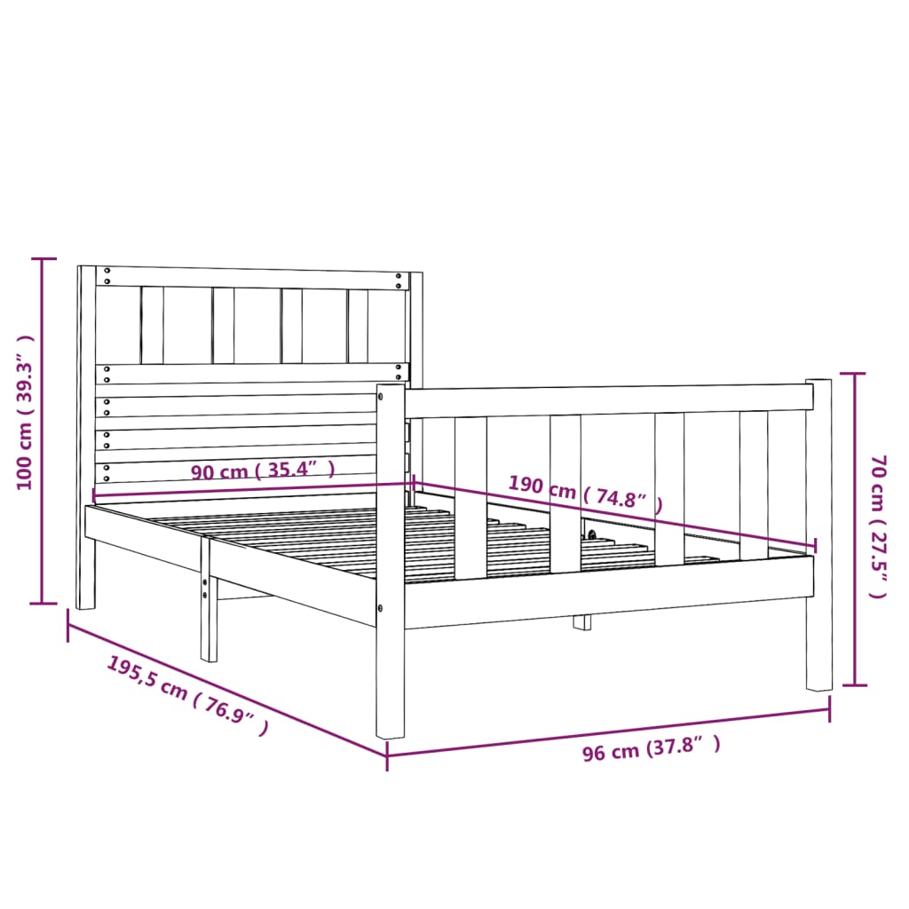 Sengeramme 90x190 cm Single heltre