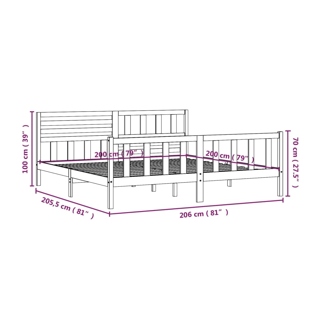 Sengeramme hvit heltre 200x200 cm