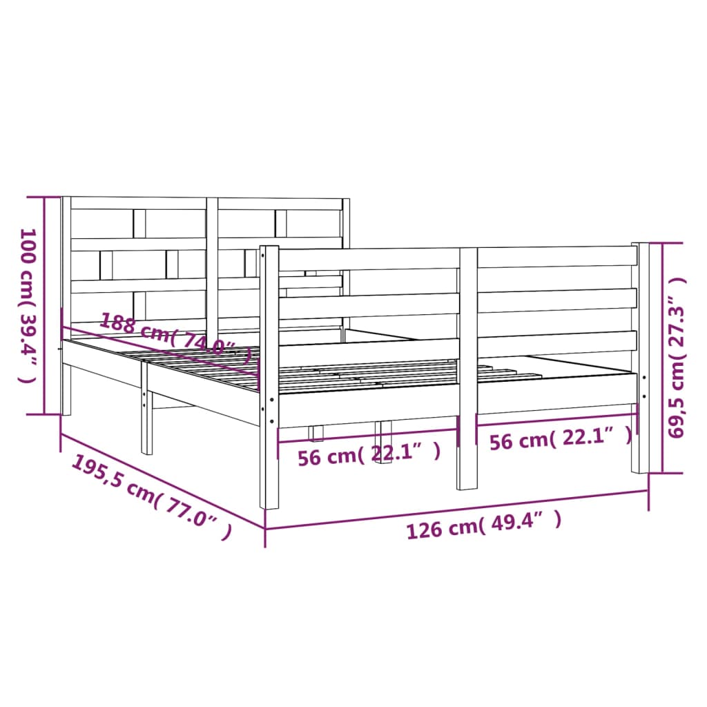 Sengeramme hvit 120x190 cm Small Double heltre