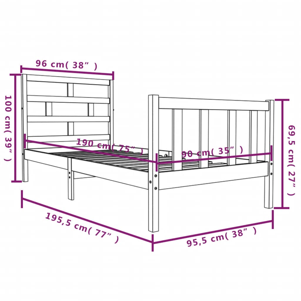 Sengeramme heltre furu 90x190 cm Single