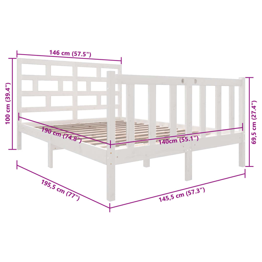 Sengeramme hvit heltre furu 140x190 cm