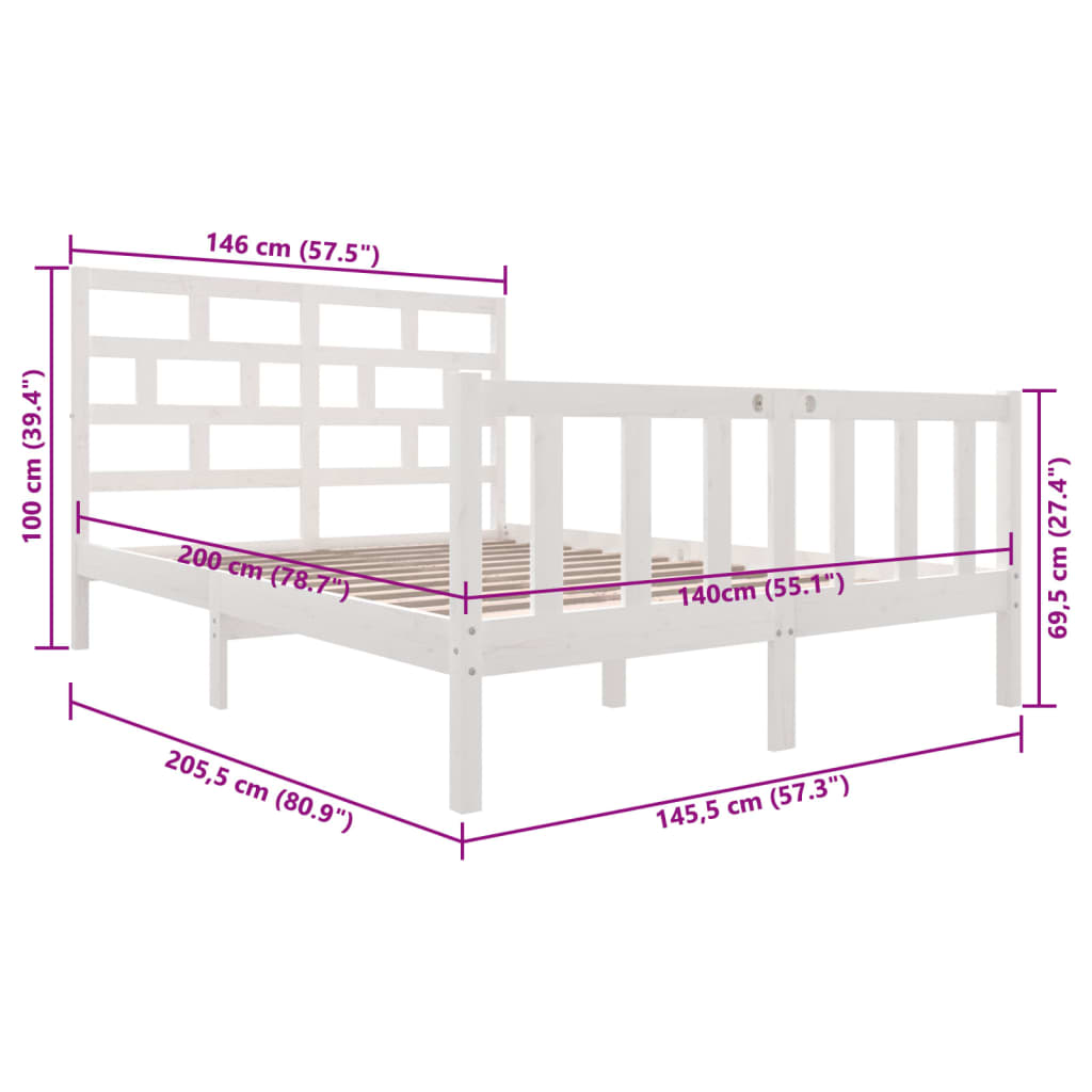 Sengeramme hvit heltre furu 140x200 cm