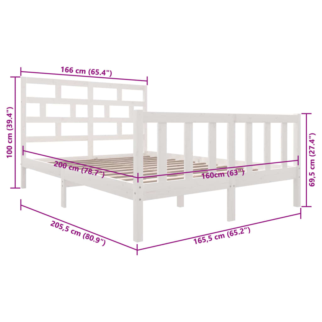 Sengeramme hvit heltre furu 160x200 cm