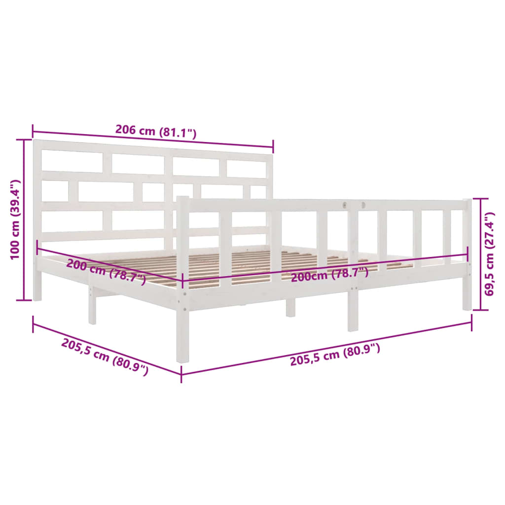 Sengeramme hvit heltre furu 200x200 cm