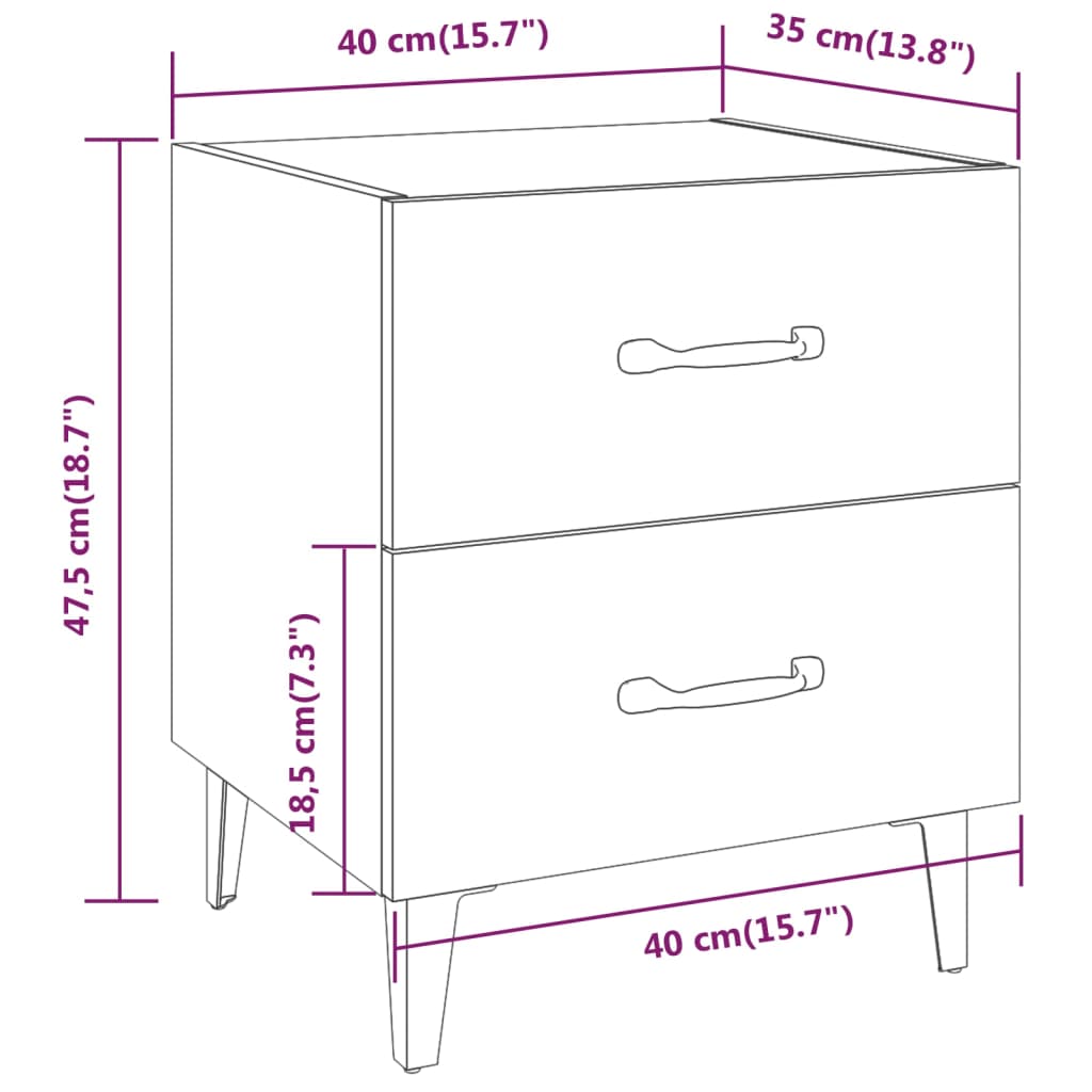 Nattbord 2 stk svart 40x35x47,5 cm