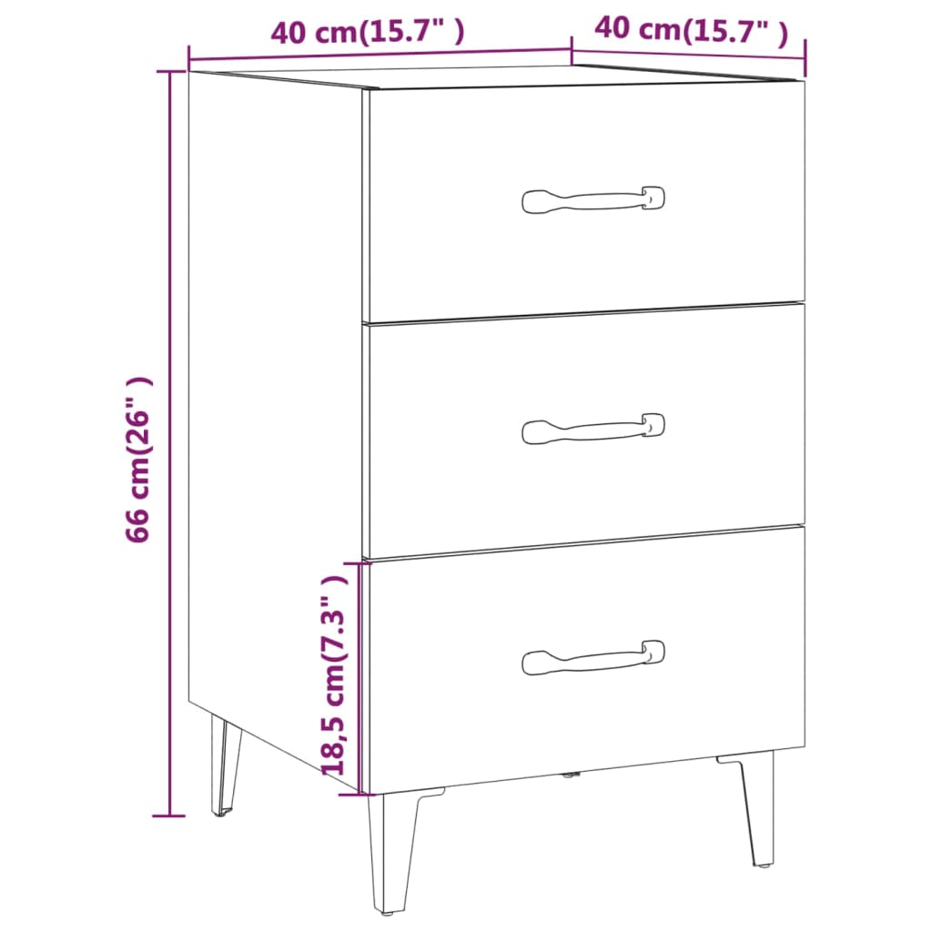 Nattbord hvit 40x40x66 cm konstruert tre