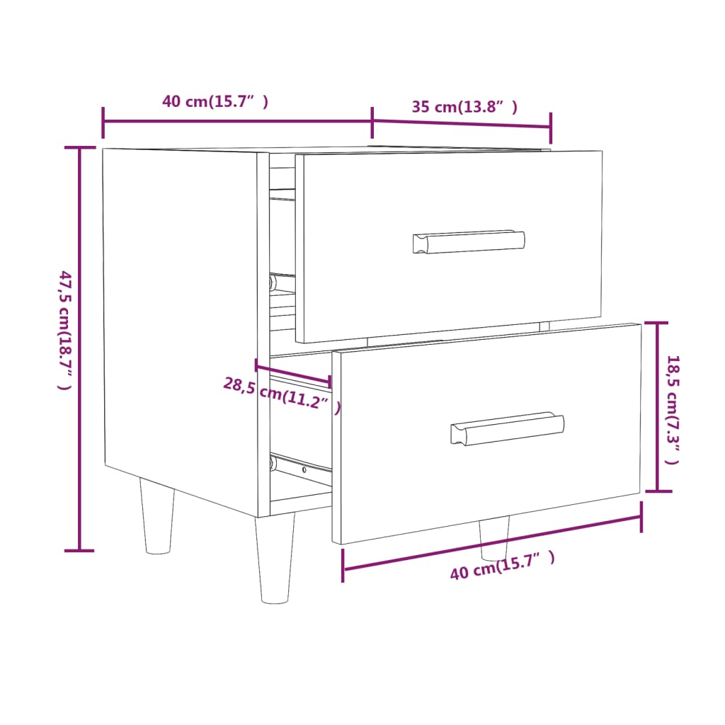 Nattbord 2 stk brun eik 40x35x47,5 cm