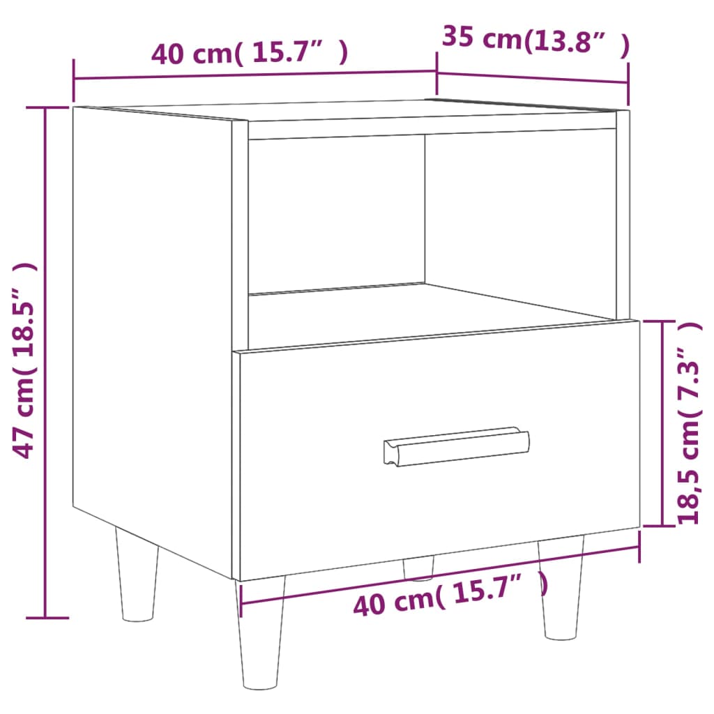 Nattbord 2 stk brun eik 40x35x47 cm