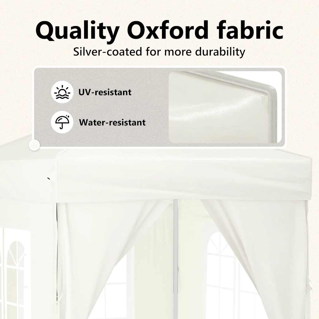 Sammenleggbart festtelt med sidevegger kremhvit 2x2 m