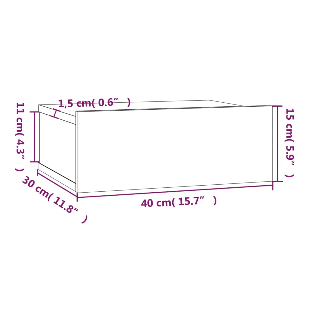 Flytende nattbord røkt eik 40x30x15 cm konstruert tre