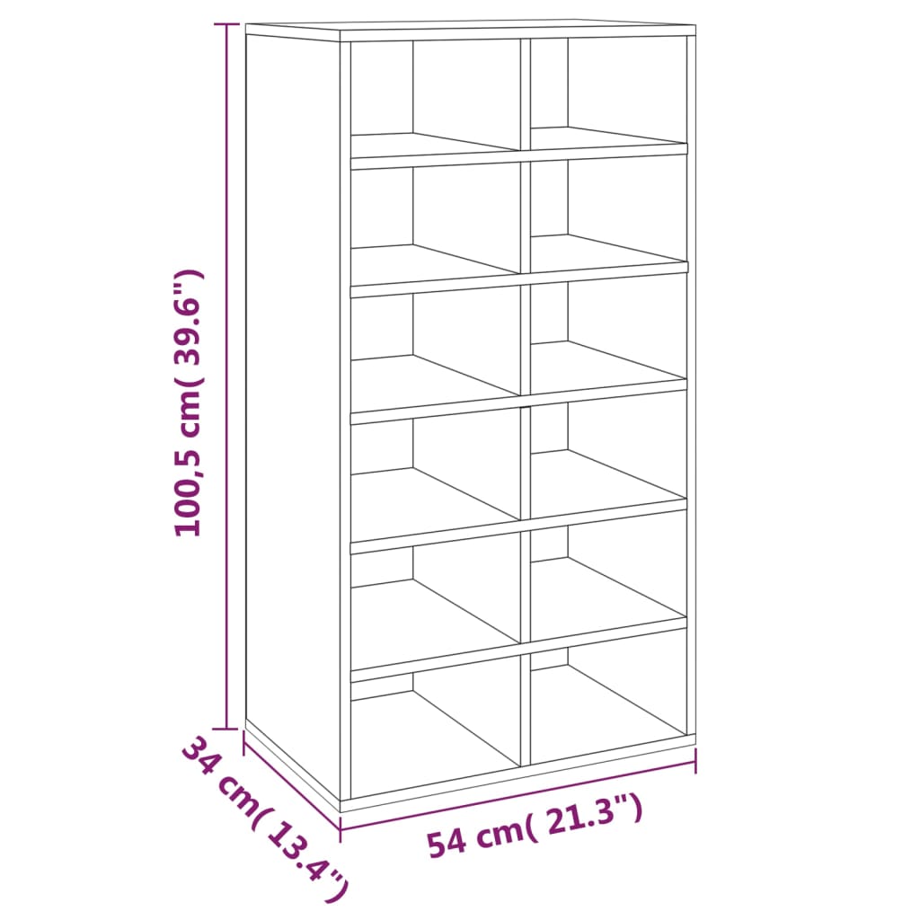 Skohylle brun eik 54x34x100,5 cm konstruert tre