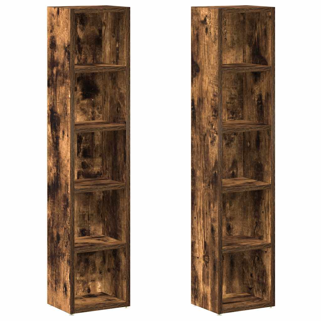 CD-skap 2 stk røkt eik 21x16x93,5 cm konstruert tre