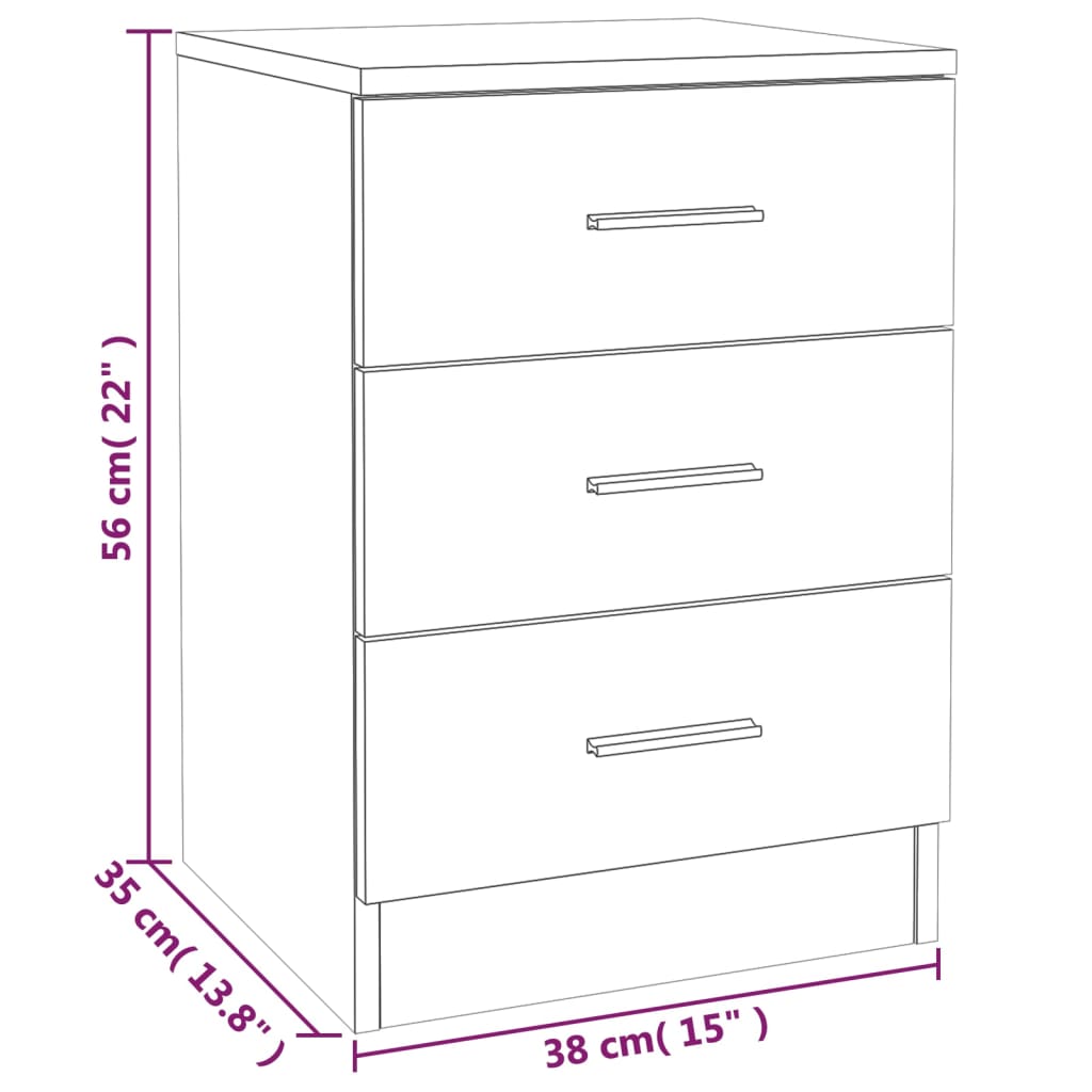 Nattbord 2 stk brun eik 38x35x56 cm konstruert tre