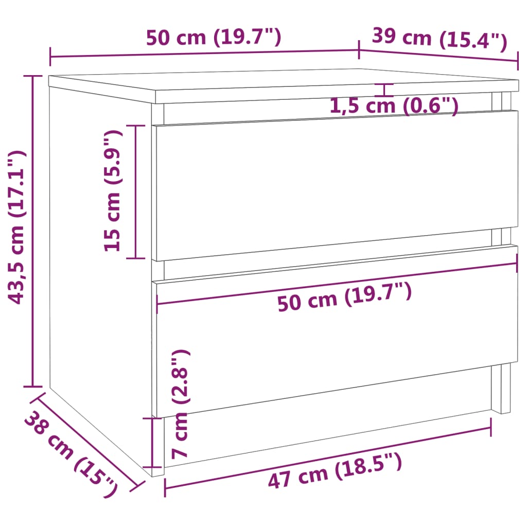 Nattbord røkt eik 50x39x43,5 cm konstruert tre