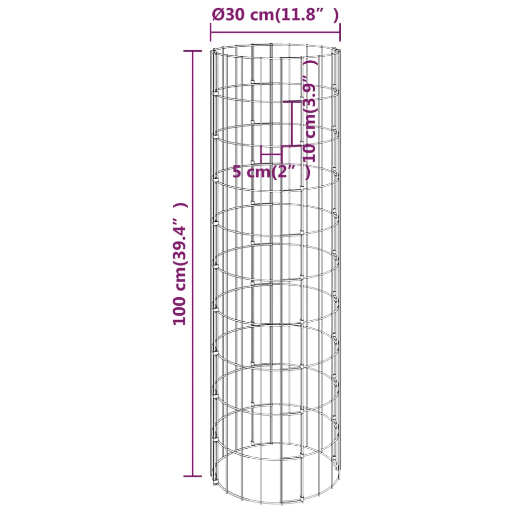 Sirkulær gabion høybed 3 stk galvanisert stål Ø30x100 cm