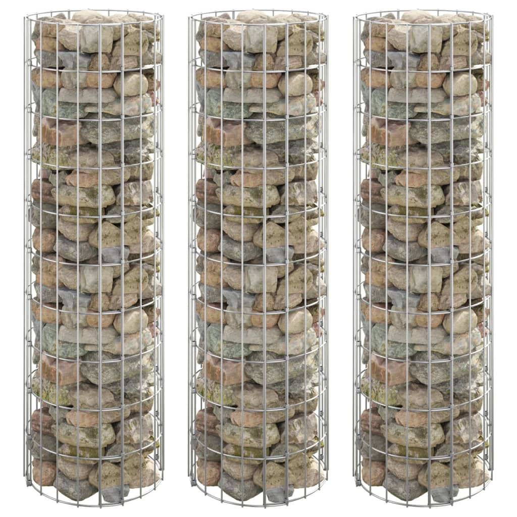 Sirkulær gabion høybed 3 stk galvanisert stål Ø30x100 cm