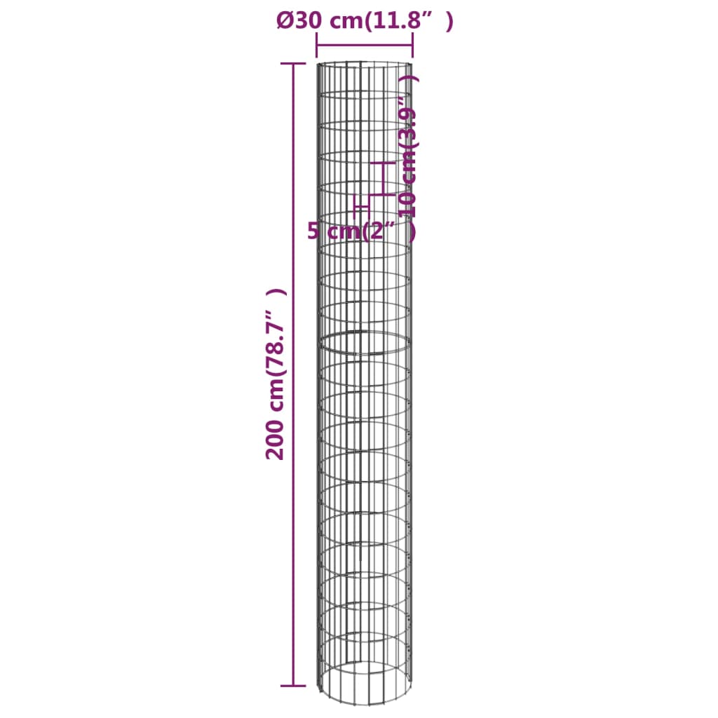 Sirkulær gabion høybed 3 stk galvanisert stål Ø30x200 cm