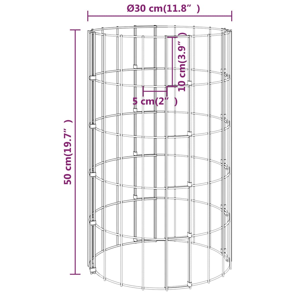Sirkulær gabion høybed 4 stk Ø30x50/100/150/200 cm