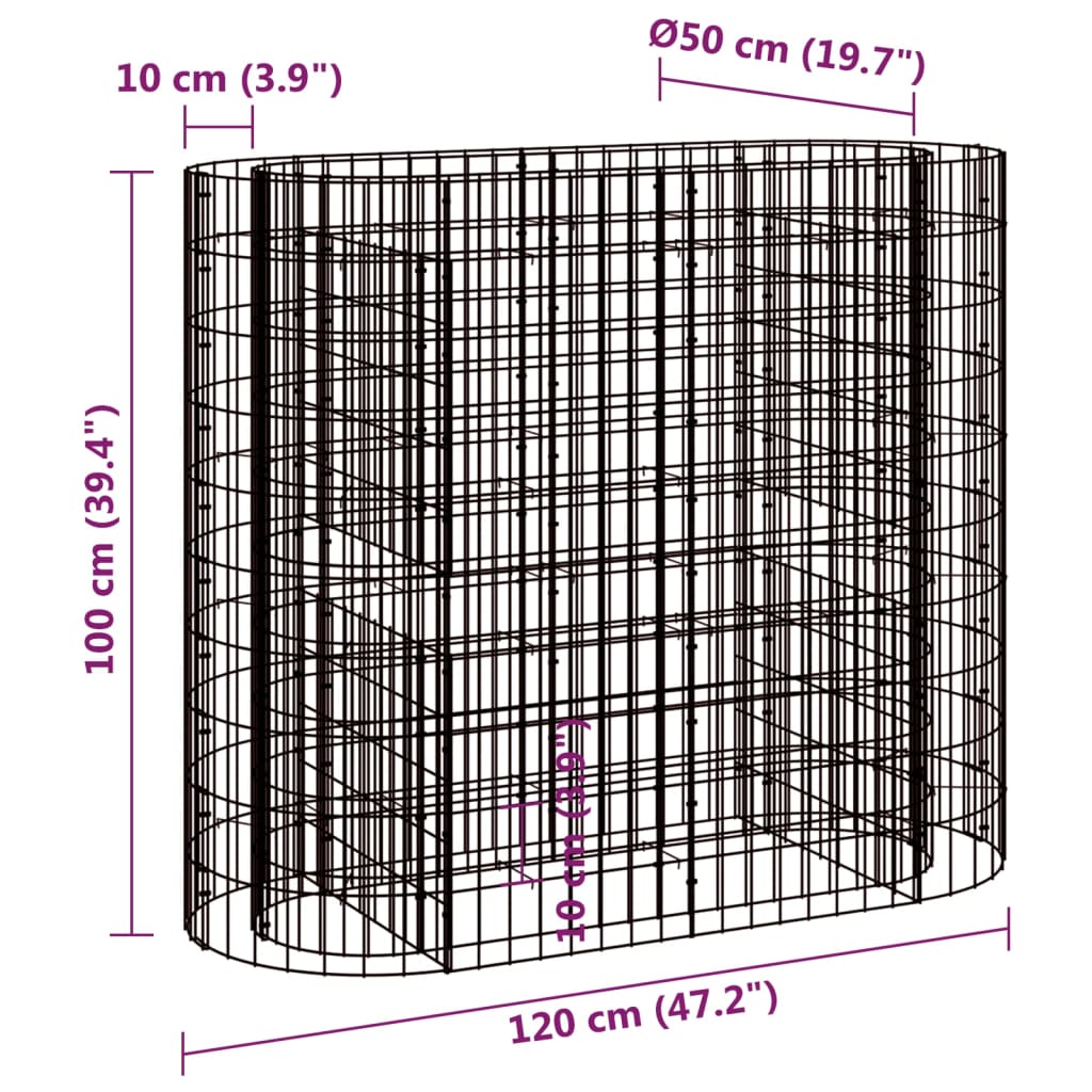 Gabion høybed galvanisert jern 120x50x100 cm