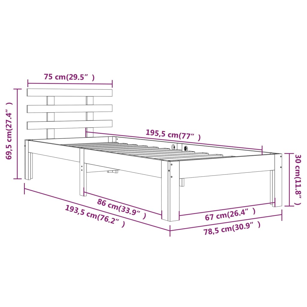 Sengeramme hvit heltre 75x190 cm Small Single