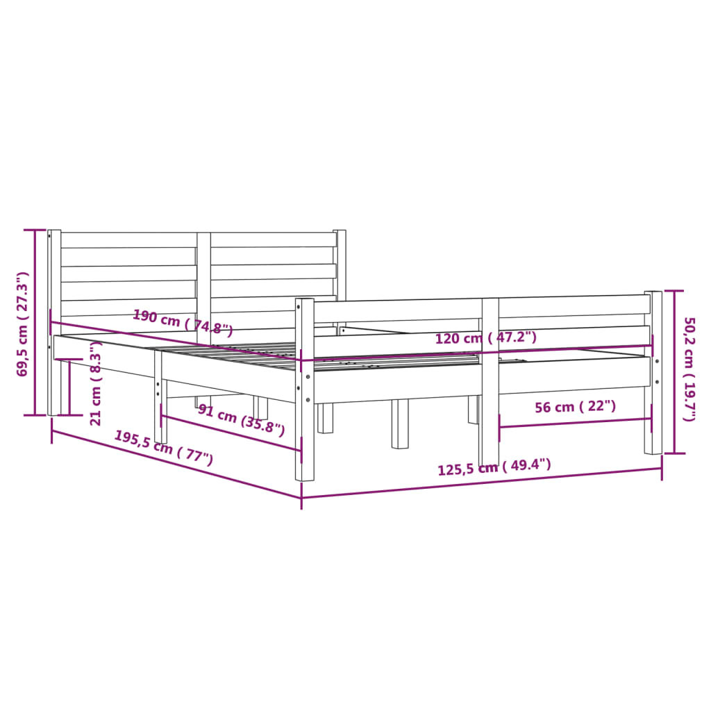 Sengeramme honningbrun heltre 120x190 cm grå 4FT Small Double