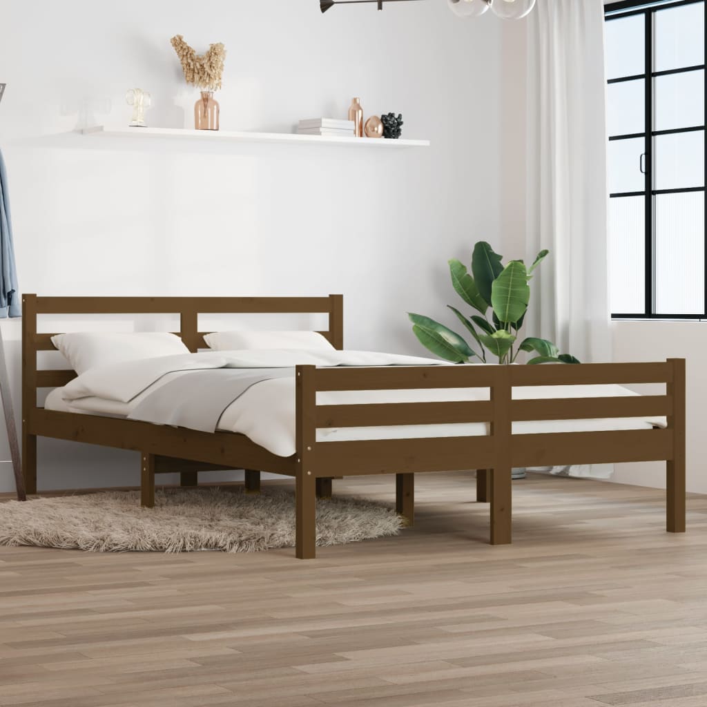 Sengeramme honningbrun heltre 120x190 cm grå 4FT Small Double