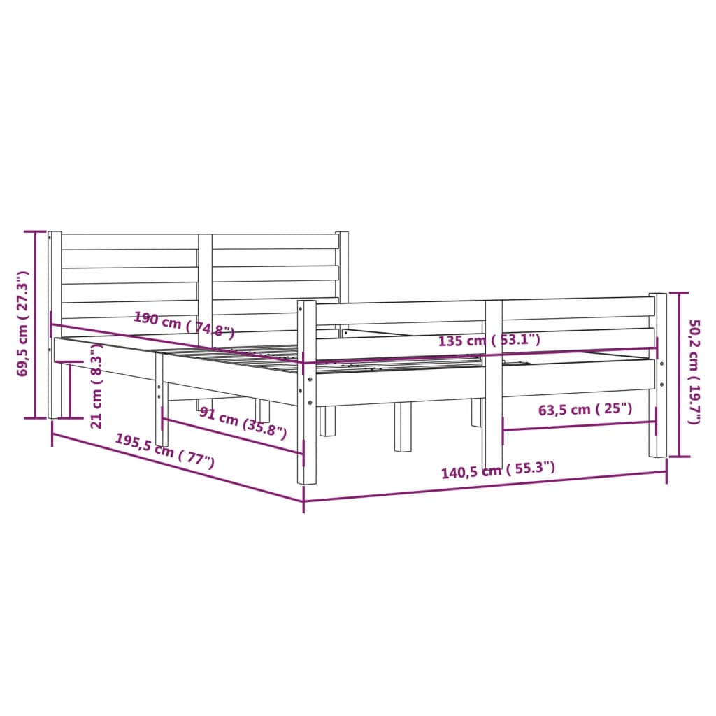 Sengeramme honningbrun heltre 135x190 cm 4FT6 Double