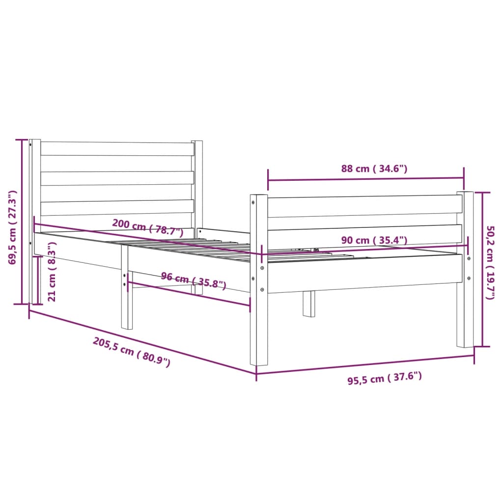 Sengeramme heltre 90x200 cm