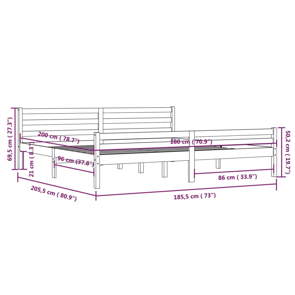 Sengeramme hvit heltre 180x200 cm 6FT Super King
