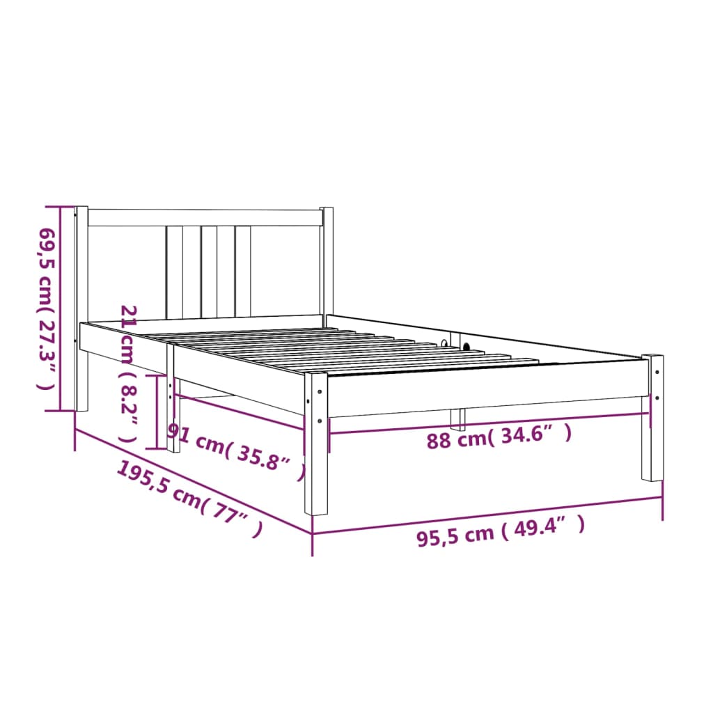 Sengeramme heltre furu 90x190 cm Single
