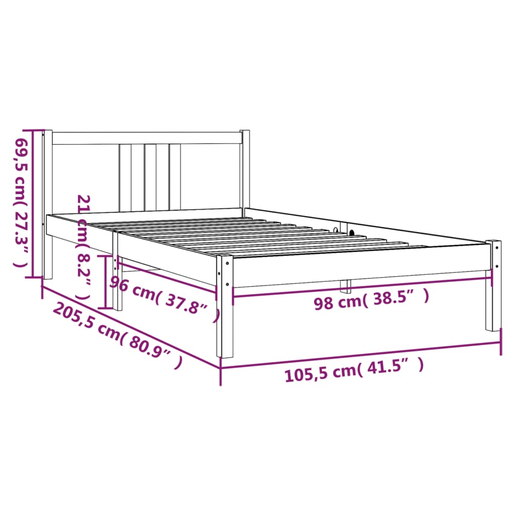 Sengeramme honningbrun heltre 100x200 cm