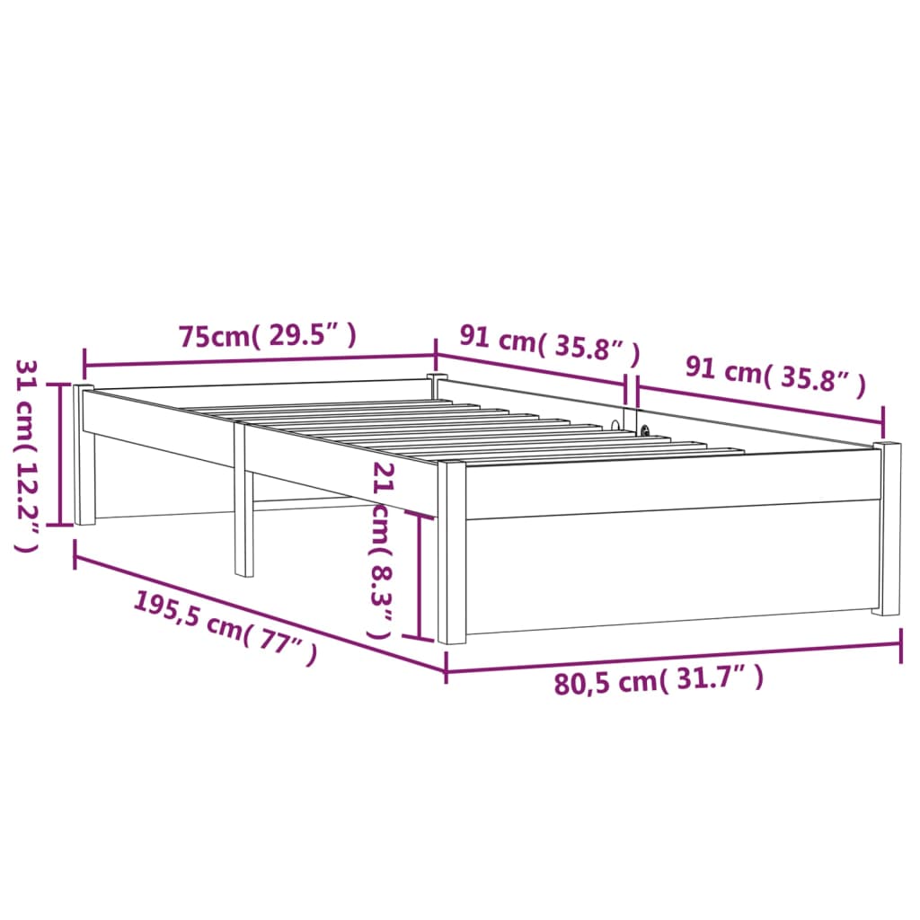 Sengeramme hvit heltre 75x190 cm 2FT6 Small Single