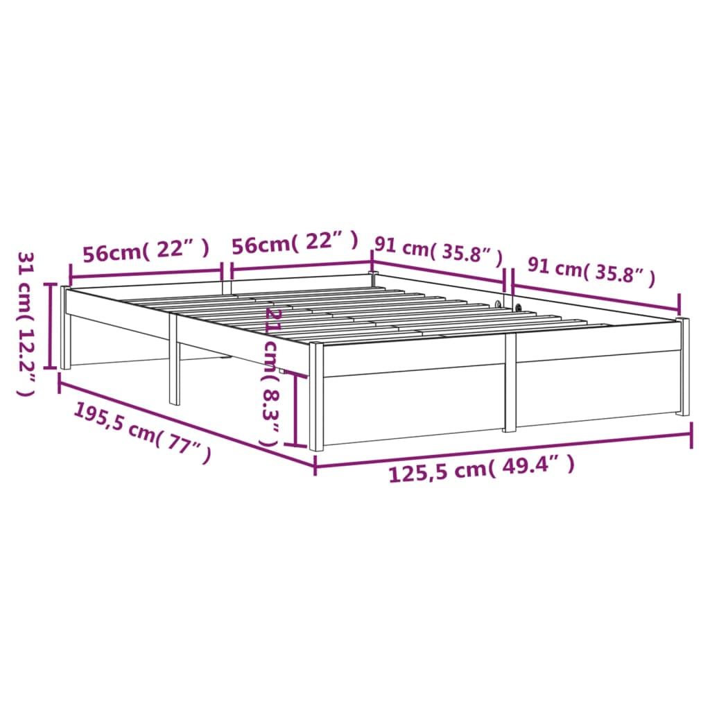 Sengeramme honningbrun heltre 120x190 cm grå 4FT Small Double