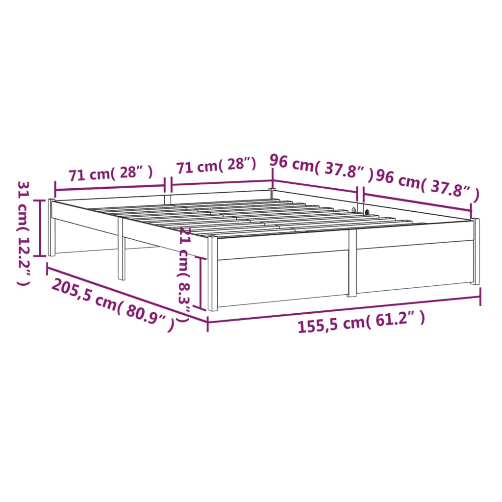 Sengeramme hvit heltre 150x200 cm 5FT King Size