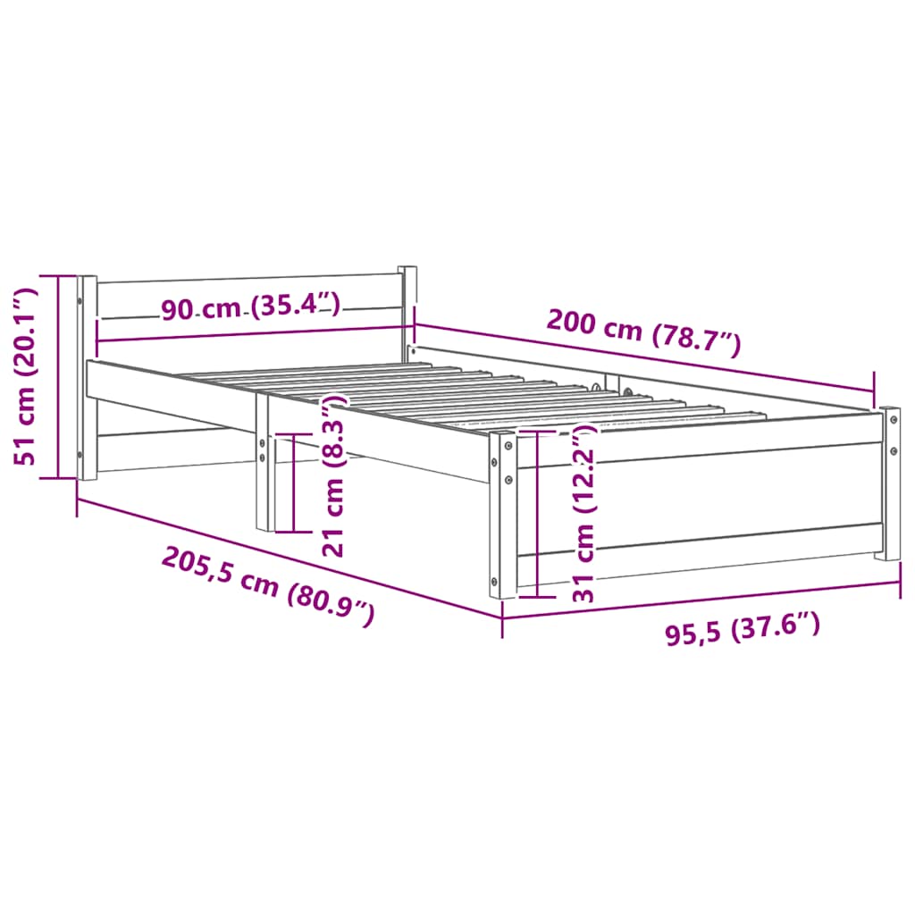 Sengeramme heltre 90x200 cm